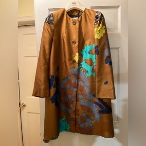 Dries Van Noten 100% Silk printed floral womens  long coat Jacket blazer size 44
